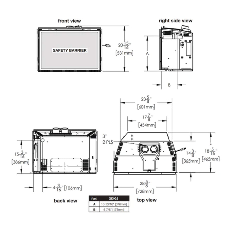 Napoleon Oakville 3 Glass Direct Vent Electronic Ignition Natural Gas Fireplace Insert, 28" [GDIG3N] (SAK29675)