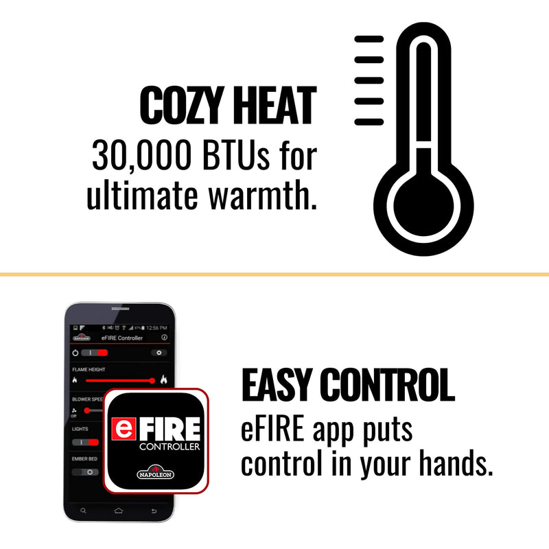 Napoleon Vector™ 38 Single-Sided Direct Vent Electronic Natural Gas Fireplace With eFire App, 53" [LV38N-1] (SAK14749)