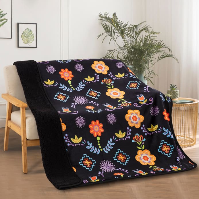 Native Floral Sherpa Throw Blanket