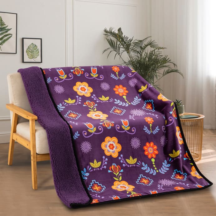 Native Floral Sherpa Throw Blanket