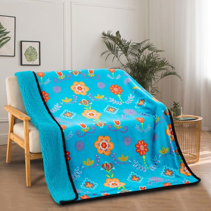 Native Floral Sherpa Throw Blanket