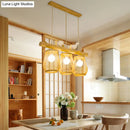 GobekUsa Dining Room Pendant – Beige Hanging Lamp with Bamboo Barrel Shade