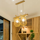 GobekUsa Dining Room Pendant – Beige Hanging Lamp with Bamboo Barrel Shade