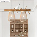 GobekUsa Dining Room Pendant – Beige Hanging Lamp with Bamboo Barrel Shade