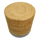 Natural Brown and Blue Jute Round Cylindrical Pouf