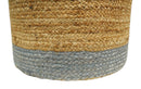 Natural Brown and Blue Jute Round Cylindrical Pouf