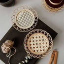 Natural lace bamboo woven coasters and storage basket set dining room by Decorbites