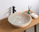Beige Natural Travertine Stone Round Vessel Bathroom Sink 18 Inch Honed