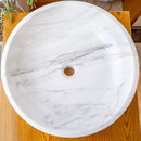 Calacatta White Marble Hand Carved Round Vessel Sink 19 Polished