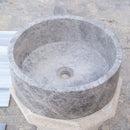 Natural Stone Tundra Grey Marble Round Polished Vessel Bathroom Sink 16.5 Inch