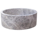 Natural Stone Tundra Grey Marble Round Polished Vessel Bathroom Sink 16.5 Inch