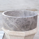 Natural Stone Tundra Grey Marble Round Polished Vessel Bathroom Sink 16.5 Inch