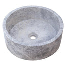 Natural Stone Tundra Grey Marble Round Polished Vessel Bathroom Sink 16.5 Inch