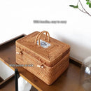 GobekUsa Handwoven Rattan Storage Box Tea Food Container with Handle