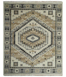 Custom Made Natural Wool Hand Knotted Ivory, Beige and Charcoal Traditional Area Rug, Kids, Living Room and Bedroom Rug