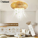 GobekUsa Bamboo Ceiling Fan with Rattan Cage Light & Remote Control
