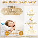GobekUsa Bamboo Ceiling Fan with Rattan Cage Light & Remote Control