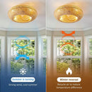 GobekUsa Bamboo Ceiling Fan with Rattan Cage Light & Remote Control