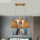 GobekUsa Rattan Conic Restaurant Pendant Lamp with 2 Beige Heads and Bamboo Tube Decoration