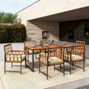 7 Pieces Patio Acacia Wood Dining Set with Soft Cushions and Umbrella Hole-Natural by LJGDeals