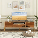 Mirrored TV Stand for TV up to 65 Inch with Spacious Tabletop and 2 Storage Cabinets-Natural by LJGDeals