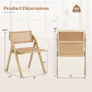 Foldable Dining Chairs Set of 2 with Woven Rattan Backrest