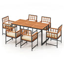 7 Pieces Patio Acacia Wood Dining Set with Soft Cushions and Umbrella Hole-Natural by LJGDeals