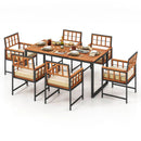 7 Pieces Patio Acacia Wood Dining Set with Soft Cushions and Umbrella Hole-Natural by LJGDeals