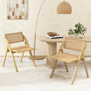 Foldable Dining Chairs Set of 2 with Woven Rattan Backrest by LJGDeals