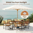 7 Pieces Patio Acacia Wood Dining Set with Soft Cushions and Umbrella Hole-Natural by LJGDeals