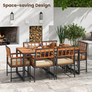 7 Pieces Patio Acacia Wood Dining Set with Soft Cushions and Umbrella Hole-Natural by LJGDeals