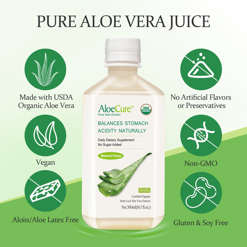 Pure Aloe Vera Juice Natural Flavor - USDA Certified Organic