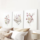 Floral Art Set of 3. Watercolor Wildflower Bouquet Prints by Wall Art Set