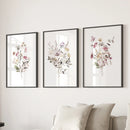 Floral Art Set of 3. Watercolor Wildflower Bouquet Prints by Wall Art Set