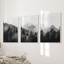 Black White Forest Triptych. Misty Mountains Nature Posters by Wall Art Set