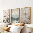 Japandi Style Set of 3 Wall Art. Floral and Mountain Prints by Wall Art Set