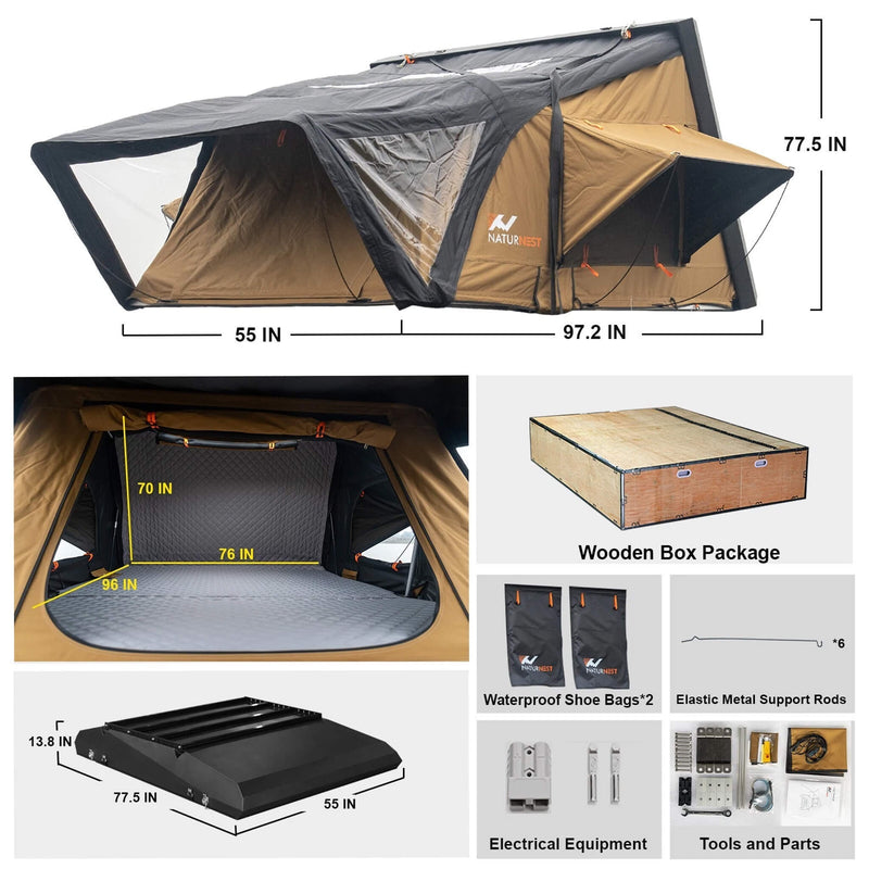 Naturnest Sirius 3 Premium 2XL 3-Person Clamshell Roof Top Tent (SAK62917)