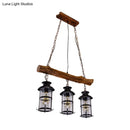 GobekUsa Nautical Clear Glass Cluster Pendant with Wood Design - Brown 2/3-Bulb Island Lighting