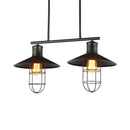 GobekUsa Nautical Saucer Island 2/3 Heads Pendant Lamp with Wire Cage Shade, Black