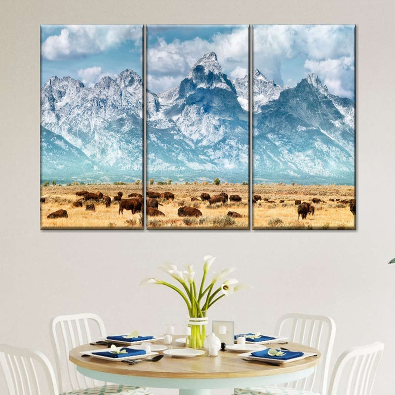 Bison Herd In Grand Teton Wall Art