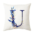 Navy and gold alphabet flower letter pillowcase for bedroom decor by Decorbites