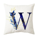 Navy and gold alphabet flower letter pillowcase for bedroom decor by Decorbites