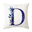 Navy and gold alphabet flower letter pillowcase for bedroom decor by Decorbites