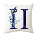 Navy and gold alphabet flower letter pillowcase for bedroom decor by Decorbites