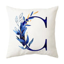 Navy and gold alphabet flower letter pillowcase for bedroom decor by Decorbites