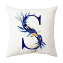 Navy and gold alphabet flower letter pillowcase for bedroom decor by Decorbites