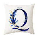 Navy and gold alphabet flower letter pillowcase for bedroom decor by Decorbites