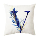 Navy and gold alphabet flower letter pillowcase for bedroom decor by Decorbites