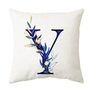 Navy and gold alphabet flower letter pillowcase for bedroom decor by Decorbites