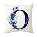 Navy and gold alphabet flower letter pillowcase for bedroom decor by Decorbites